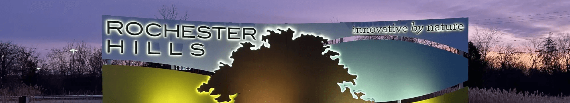 Gateway Sign that reads "Rochester Hills, Innovation by Nature"